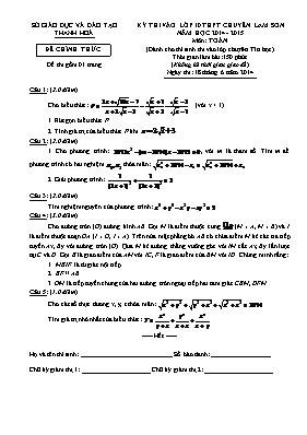 Đề thi vào lớp 10 THPT chuyên lam sơn năm học 2014 - 2015 môn Toán